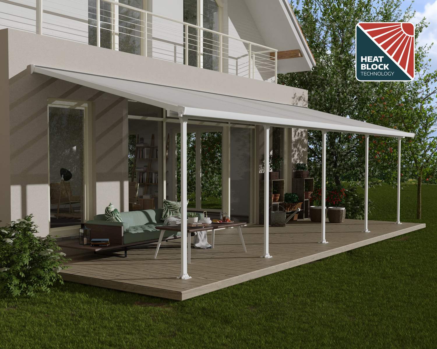 10 ft. x 30 ft. White Aluminum Patio Cover Attached to House on Balcony Patio
