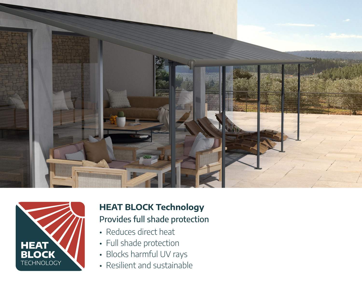 Sierra 10 ft. x 22 ft. Grey Aluminium Patio Cover with 2 Posts and Polycarbonate Roof Panels Attached to House that Covers Patio Outdoor Furniture