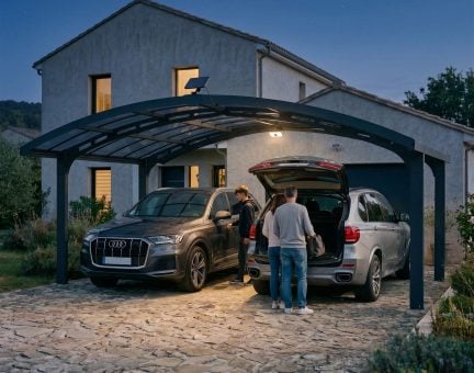 Arizona Double 16 ft. x 19 ft. Carport Kit - Grey Structure & Solid Panels + LED Solar Kit