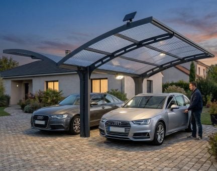 Arizona Double 16ft. x 19 ft. Carport Kit - Grey Structure & Corrugated Solar Grey Panels + LED Solar Kit
