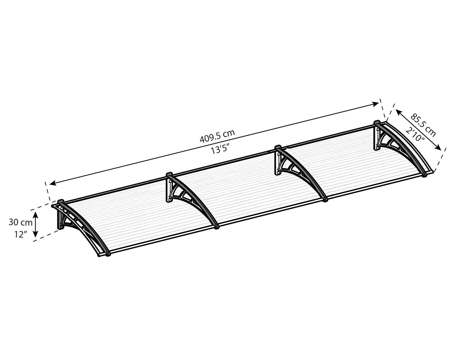 Neo 3ft x 13.5ft door awning curved roof sketch
