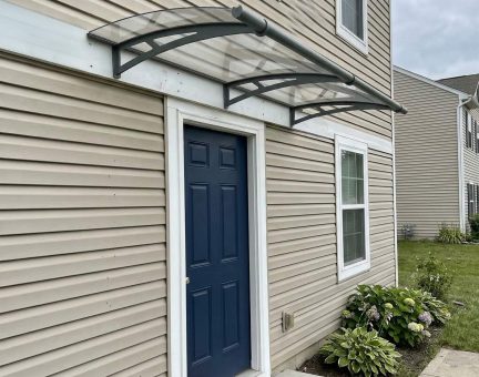 Aquila 3 ft. x 7 ft. Door Awning Kit - Grey Structure & clear Panels