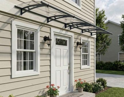 Aquila 3 ft. x 14 ft. Door Awning Kit - Grey Structure & Clear Panels