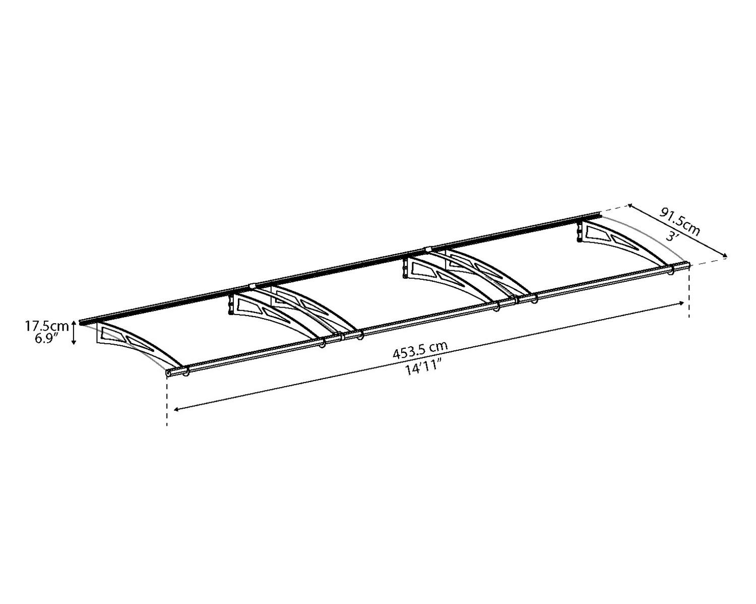 Capella door awning 3 ft x 15 frosted panels sketch