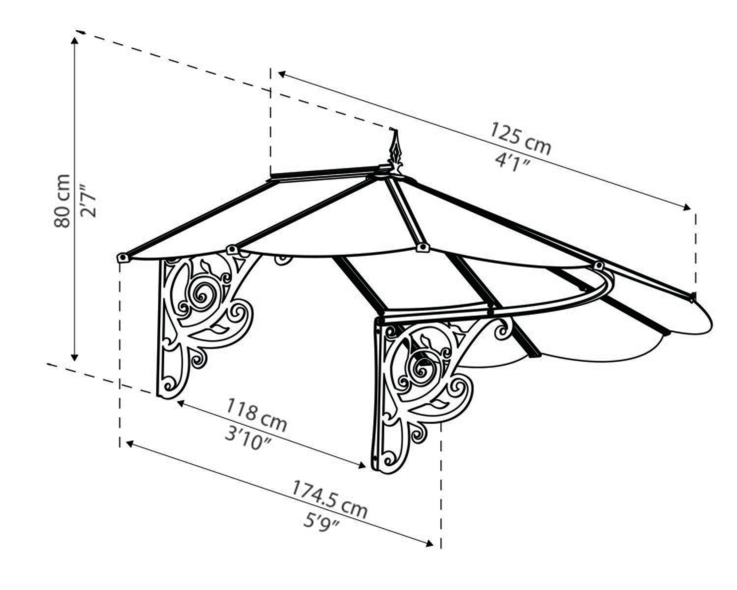 Lily door awning, 4 ft x 6 ft, curved panels sketch