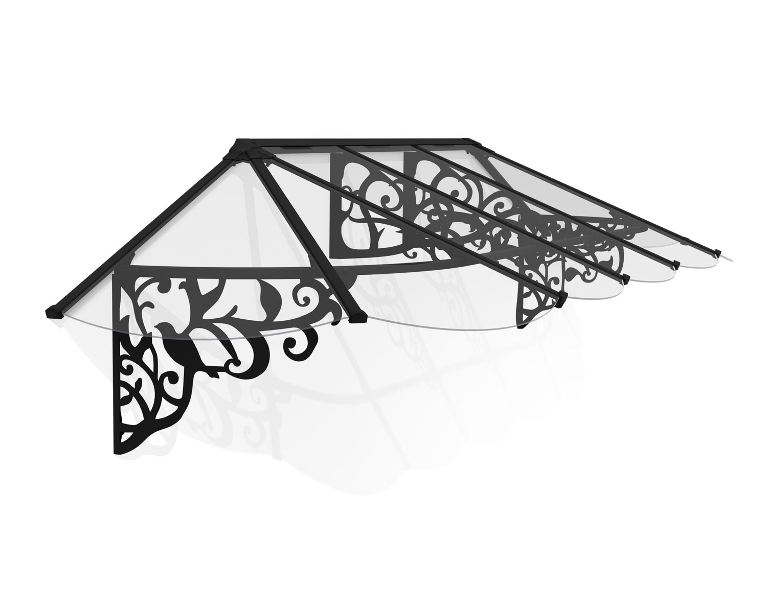 Door Awning Lily 3 ft. x 10.5 ft. Black Structure & Clear Glazing