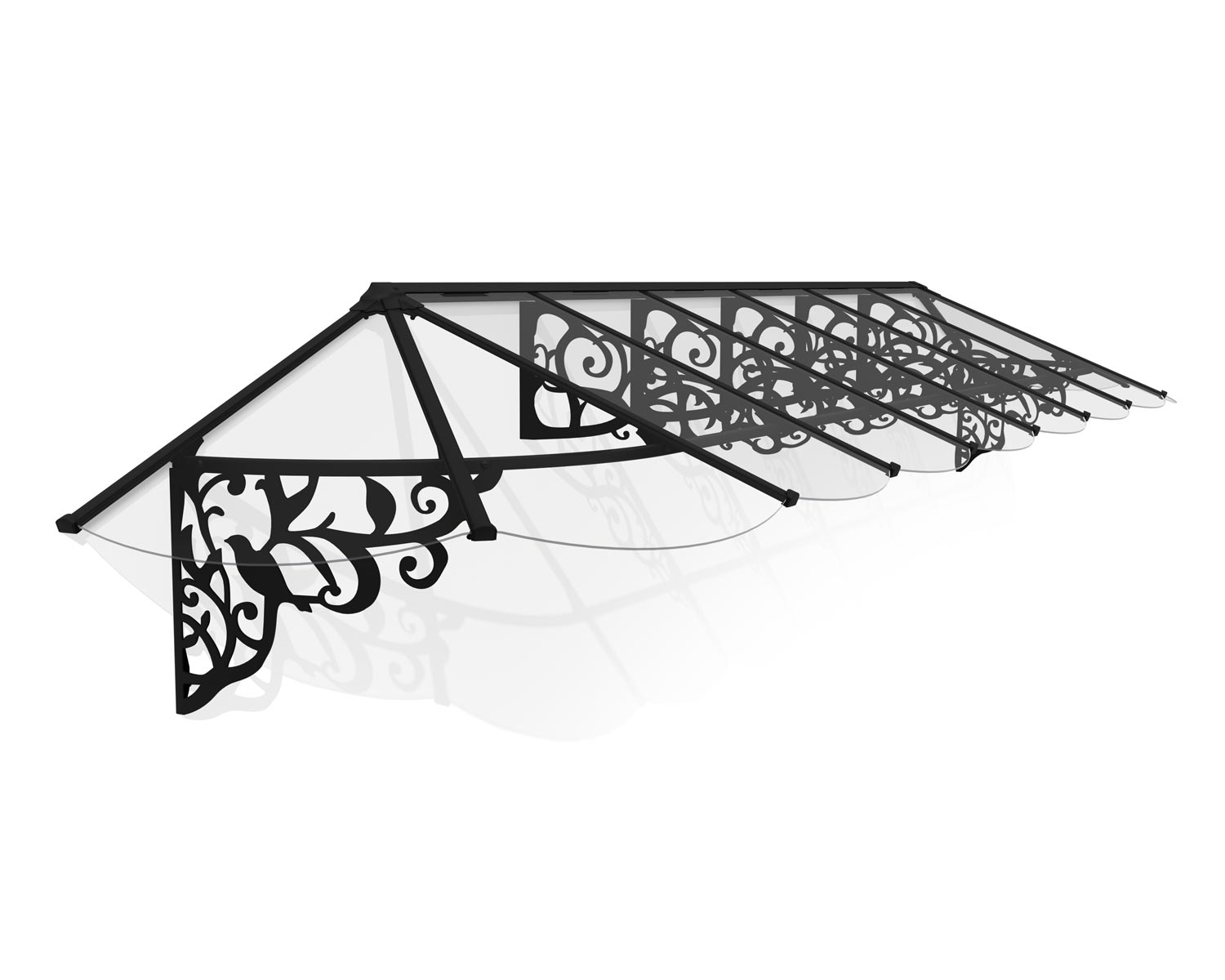 Door Awning Lily 3 ft. x 15.4 ft. Black Structure &amp; Clear Glazing