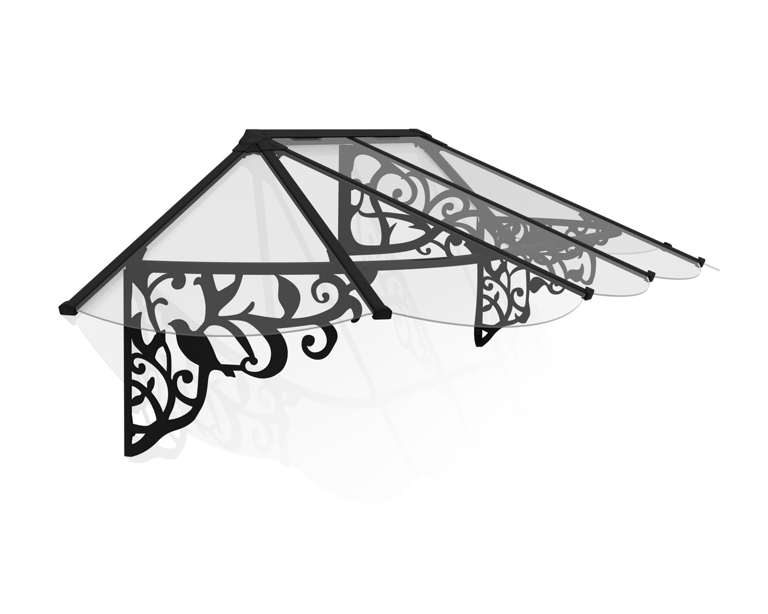 Door Awning Lily 3 ft. x 8.7 ft. Black Structure &amp; Clear Glazing