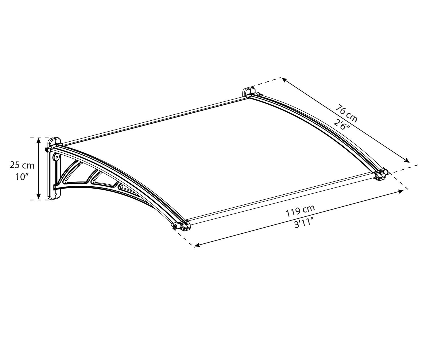 Neo door awning, 2.5 ft x 4 ft, roof panels sketch