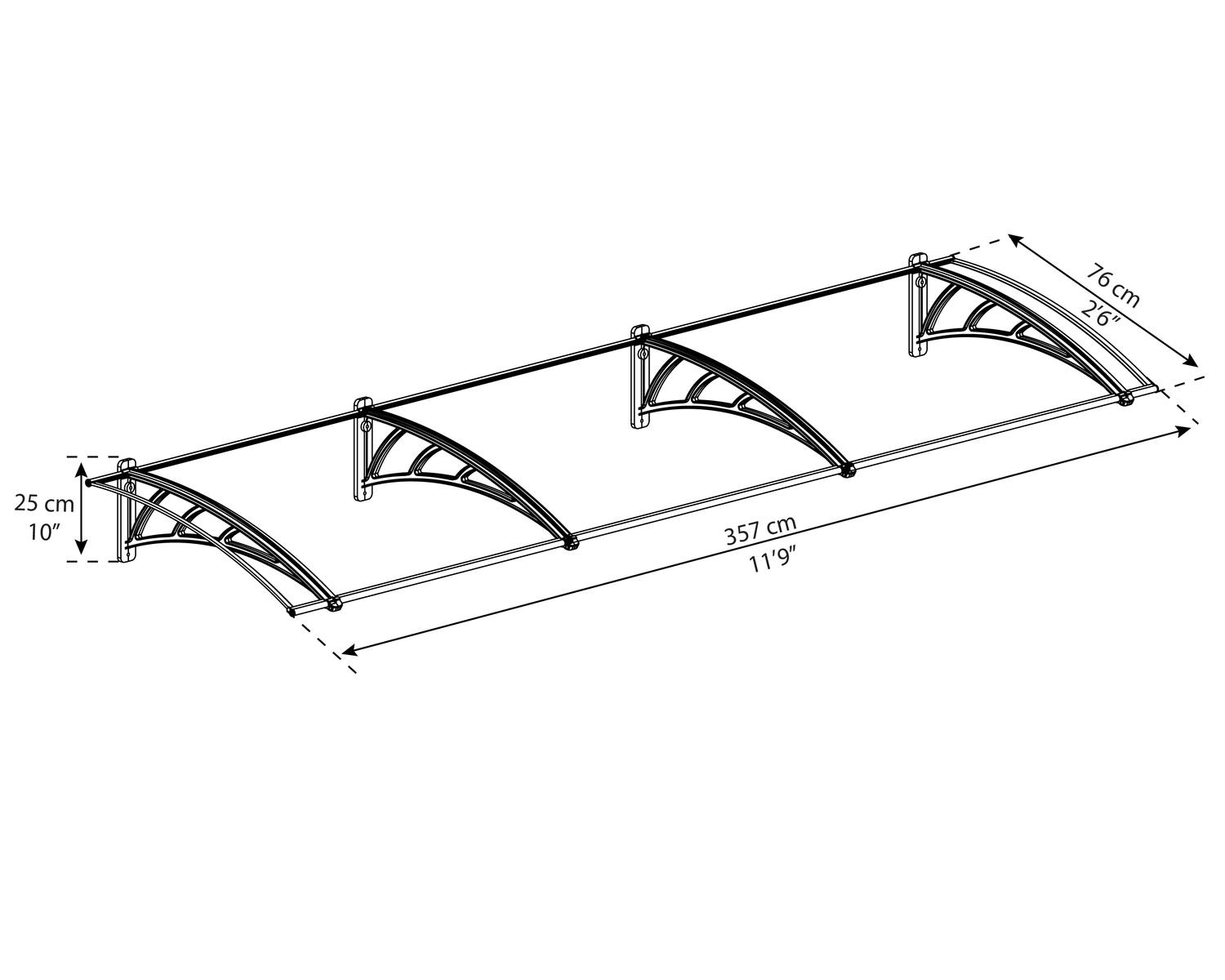 twinwall Neo 2.5ft x 12ft door awning curved roof sketch
