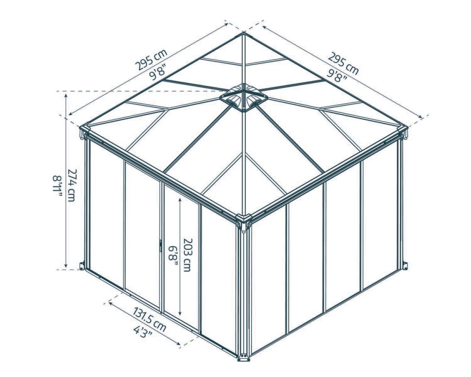 Ledro grey enclosed gazebo, 10 x 10 ft sketch