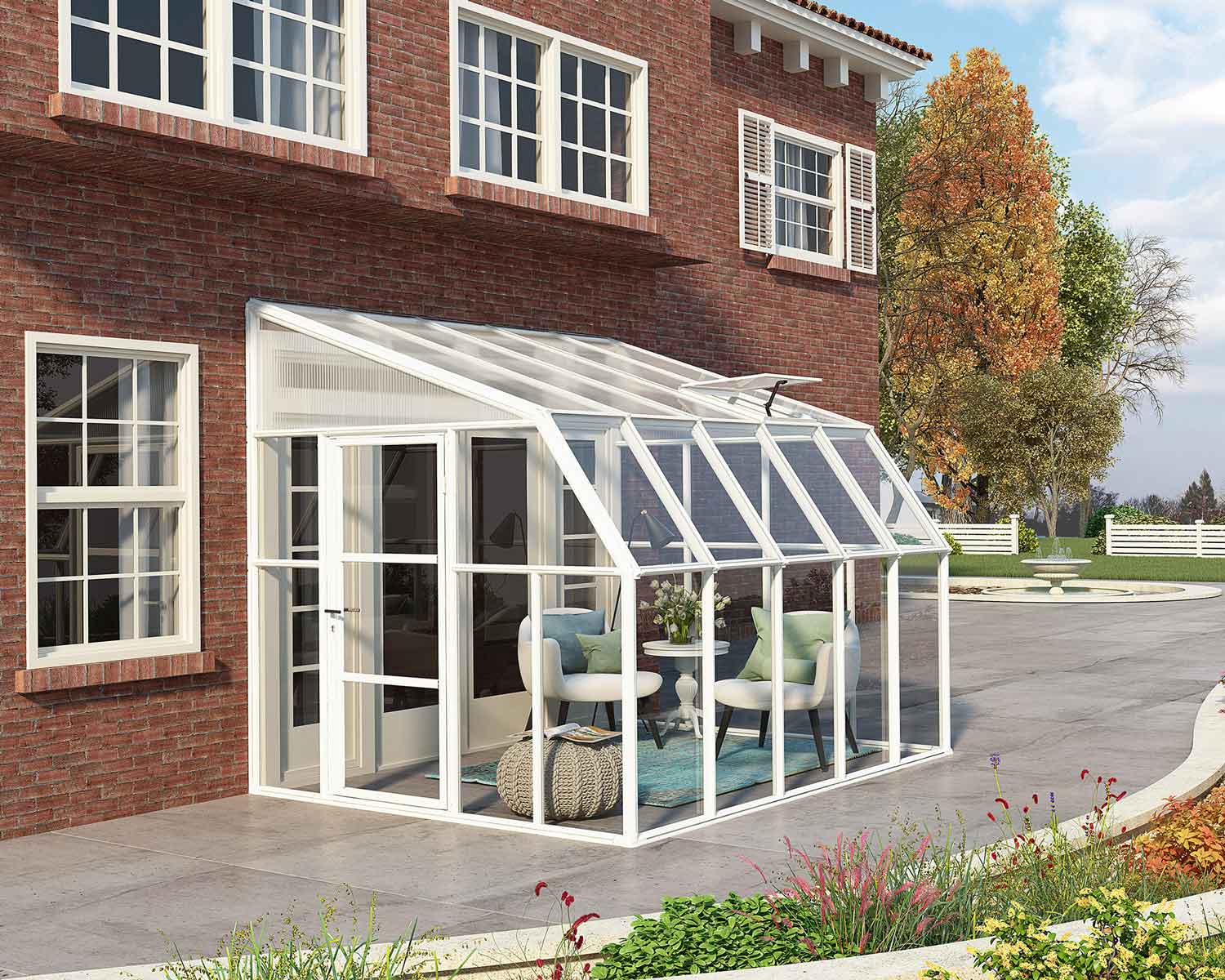 Sunroom enclosed gazebo in white with a clear panel, measuring 8 ft x 10 ft, showcasing a spacious and contemporary design