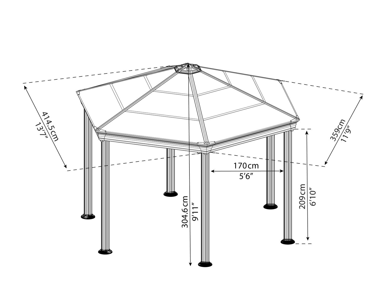 Roma 12ft x 14ft grey aluminum gazebo with a stylish design and durable frame, ideal for enhancing any outdoor space sketch