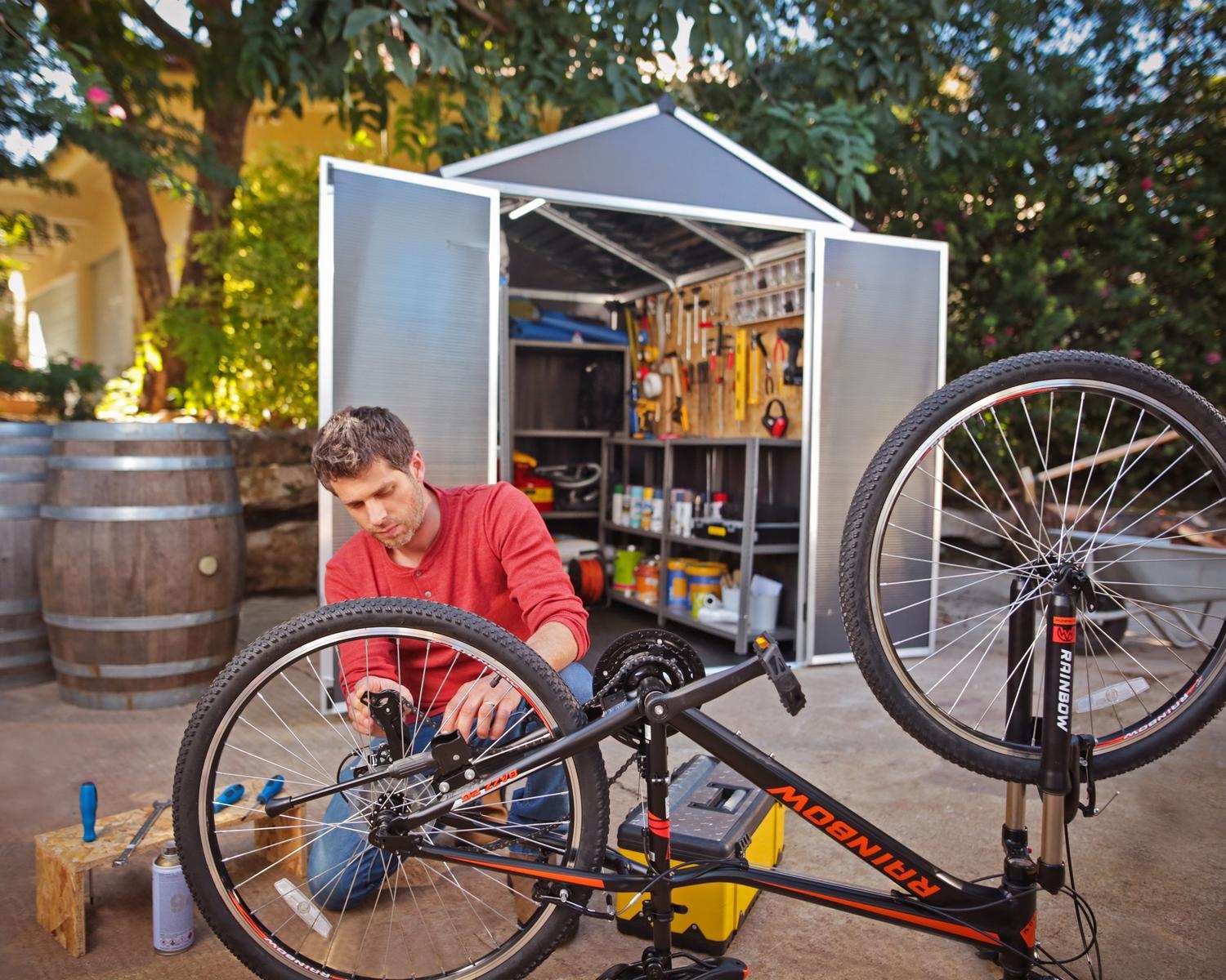 Garden Plastic Shed Rubicon 6 ft. x 8 ft. with Dark Grey Polycarbonate Multiwalls & Aluminium Frame