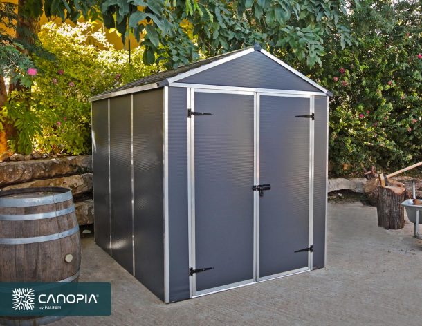 Garden Plastic Shed Rubicon 6 ft. x 8 ft. with Dark Grey Polycarbonate Multiwalls &amp; Aluminium Frame