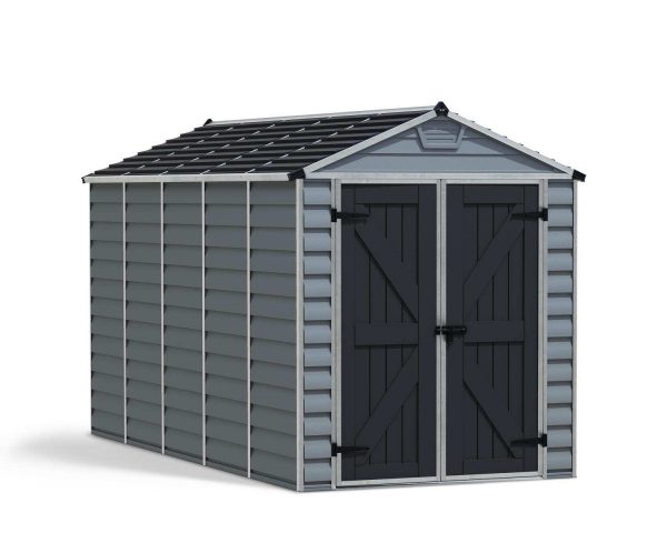 Skylight Plastic Storage Shed 6ft x 12ft in Dark Grey Deco, offering a glimpse of its airy, well-lit interior