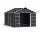 Large Plastic Storage Shed With Floor, Yukon 11 ft. x 13.1 ft. Dark Grey Polycarbonate Panels And Aluminium Frame
