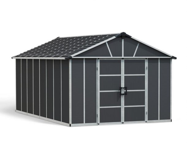 Large Plastic Storage Shed Yukon 11 ft. x 17.2 ft. Dark Grey Polycarbonate Multiwalls And Aluminium Frame