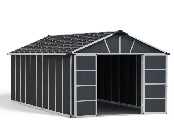 Large Plastic Storage Shed With Floor, Yukon 11 ft. x 21.3 ft. Dark Grey Polycarbonate Panels And Aluminium Frame