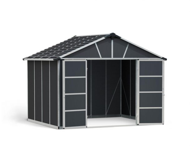 Large Plastic Storage Shed Without Floor, Yukon 11 ft. x 9 ft. Dark Grey Polycarbonate Walles And Aluminium Frame