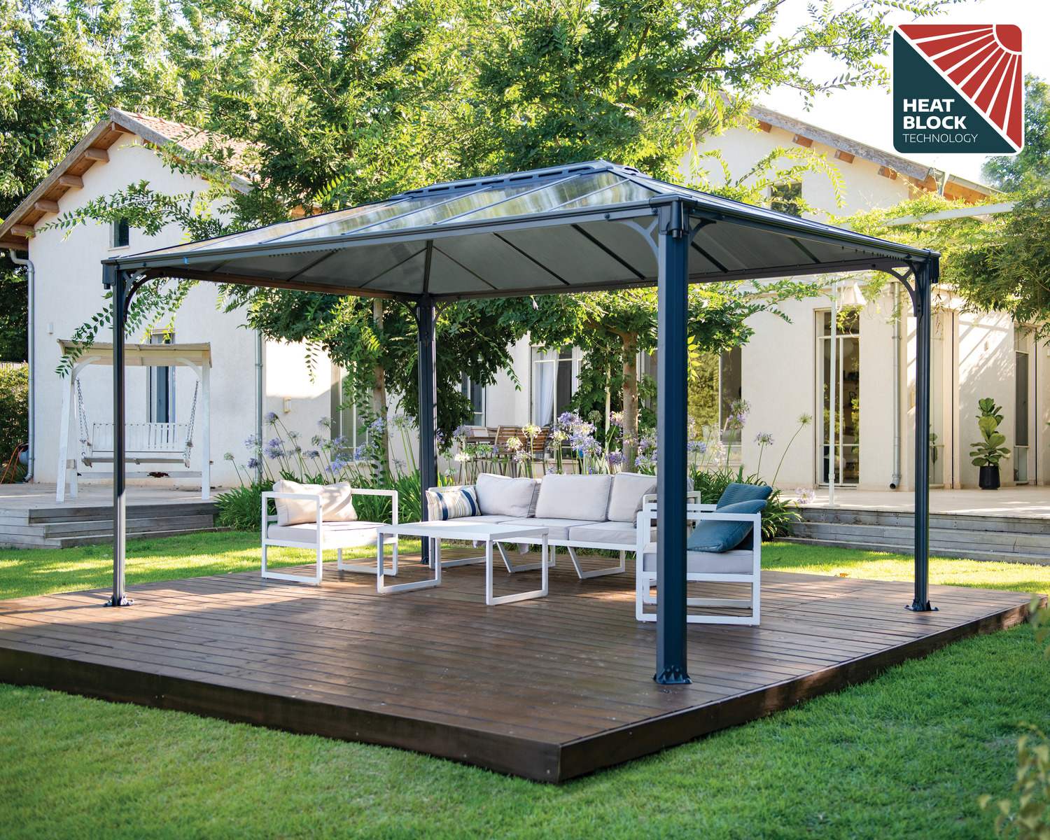 Martinique 10ft x 14ft grey aluminum gazebo with a stylish design and sturdy frame, ideal for elevating your outdoor living area