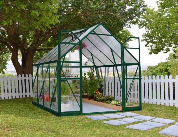 Greenhouse Balance 8' x 8' Kit - Green Structure & Clear Glazing