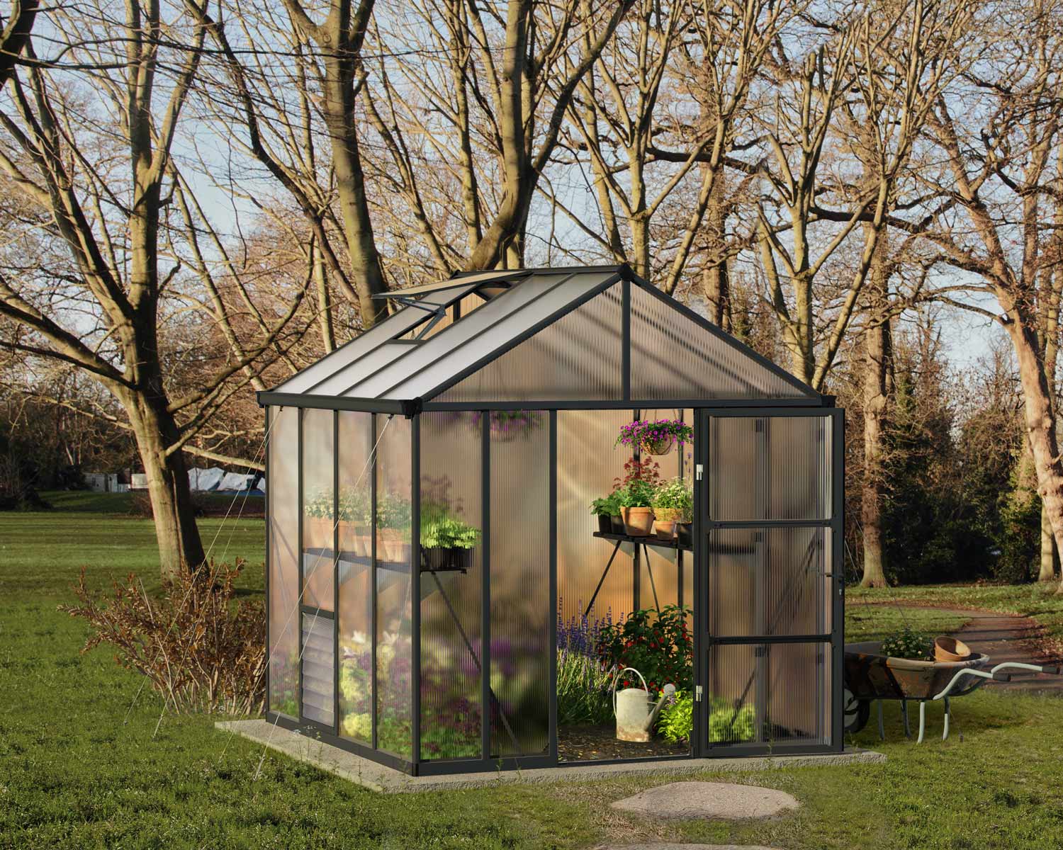 Greenhouse Glory 8&#039; x 8&#039; Kit - Grey Structure &amp; Multiwall Glazing