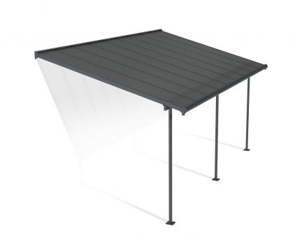 Capri 10 ft. x 18 ft. grey Aluminium Patio Cover With 3 Posts, grey Twin-Wall Polycarbonate Roof Panels.