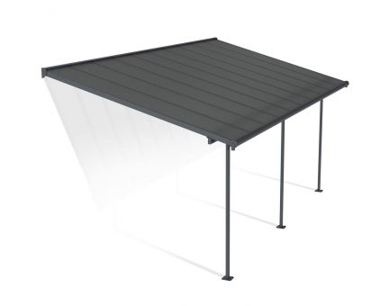 Capri 10 ft. x 20 ft. grey Aluminium Patio Cover With 3 Posts, grey Twin-Wall Polycarbonate Roof Panels.