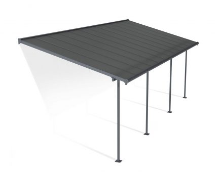 Capri 10 ft. x 24 ft. grey Aluminium Patio Cover With 4 Posts, grey Twin-Wall Polycarbonate Roof Panels.