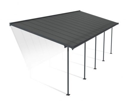 Capri 10 ft. x 28 ft. Grey Aluminium Patio Cover with 5 Postsgrey,Twin-Wall Polycarbonate Roof Panels.