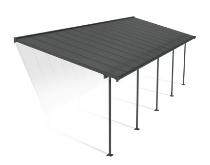 Capri 10 ft. x 30 ft. Grey Aluminium Patio Cover with 5 Postsgrey,Twin-Wall Polycarbonate Roof Panels.