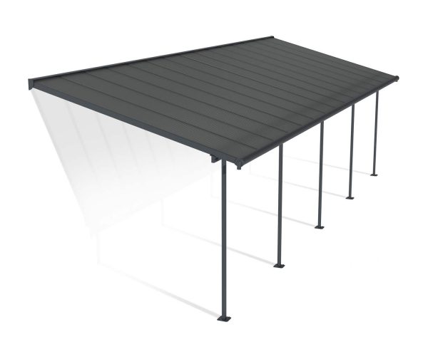 Capri 10 ft. x 30 ft. Grey Aluminium Patio Cover with 5 Postsgrey,Twin-Wall Polycarbonate Roof Panels.