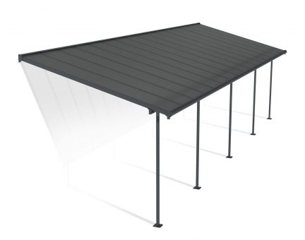 Capri 10 ft. x 32 ft. Grey Aluminium Patio Cover with 5 Postsgrey,Twin-Wall Polycarbonate Roof Panels.