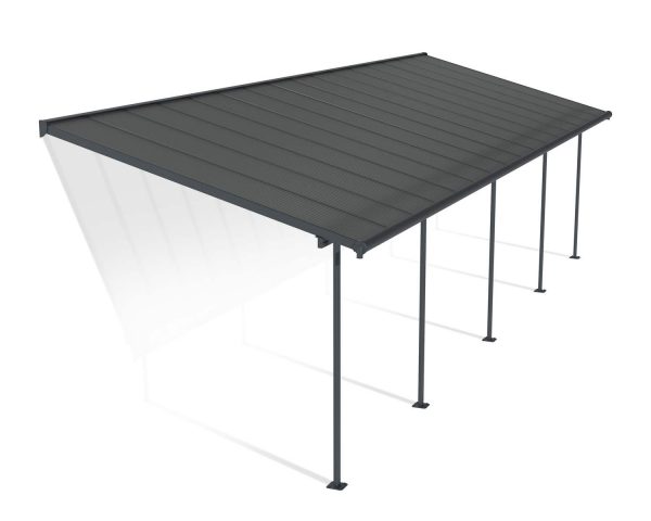 Capri 10 ft. x 32 ft. Grey Aluminium Patio Cover with 5 Postsgrey,Twin-Wall Polycarbonate Roof Panels.