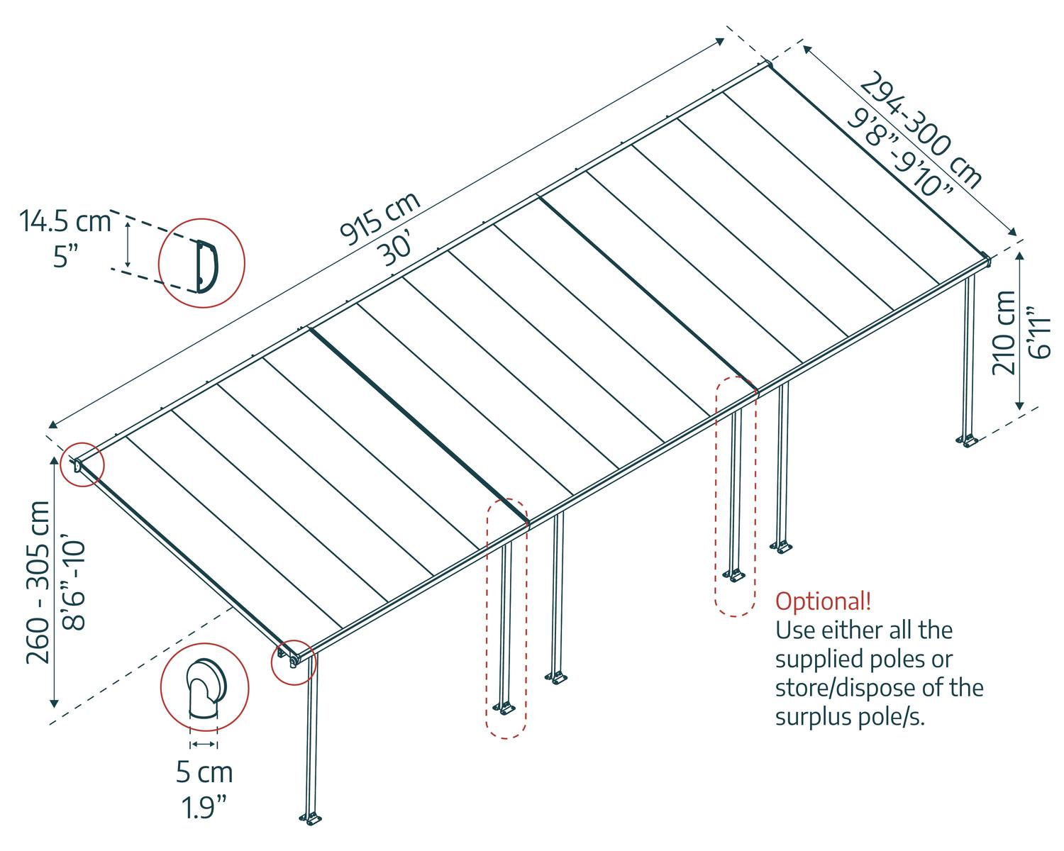 feria 10 ft. x 30 ft. Aluminum Patio Cover sketch