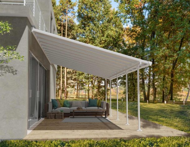 20 ft. x 12 ft. White Aluminum Attached Solid Patio Cover with 4 Posts (10  lbs. Live Load)