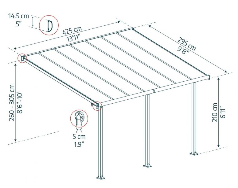 Pergola per terrazza in alluminio bianco 3x4,25m + PC 16mm Olympia -  Canopia by Palram