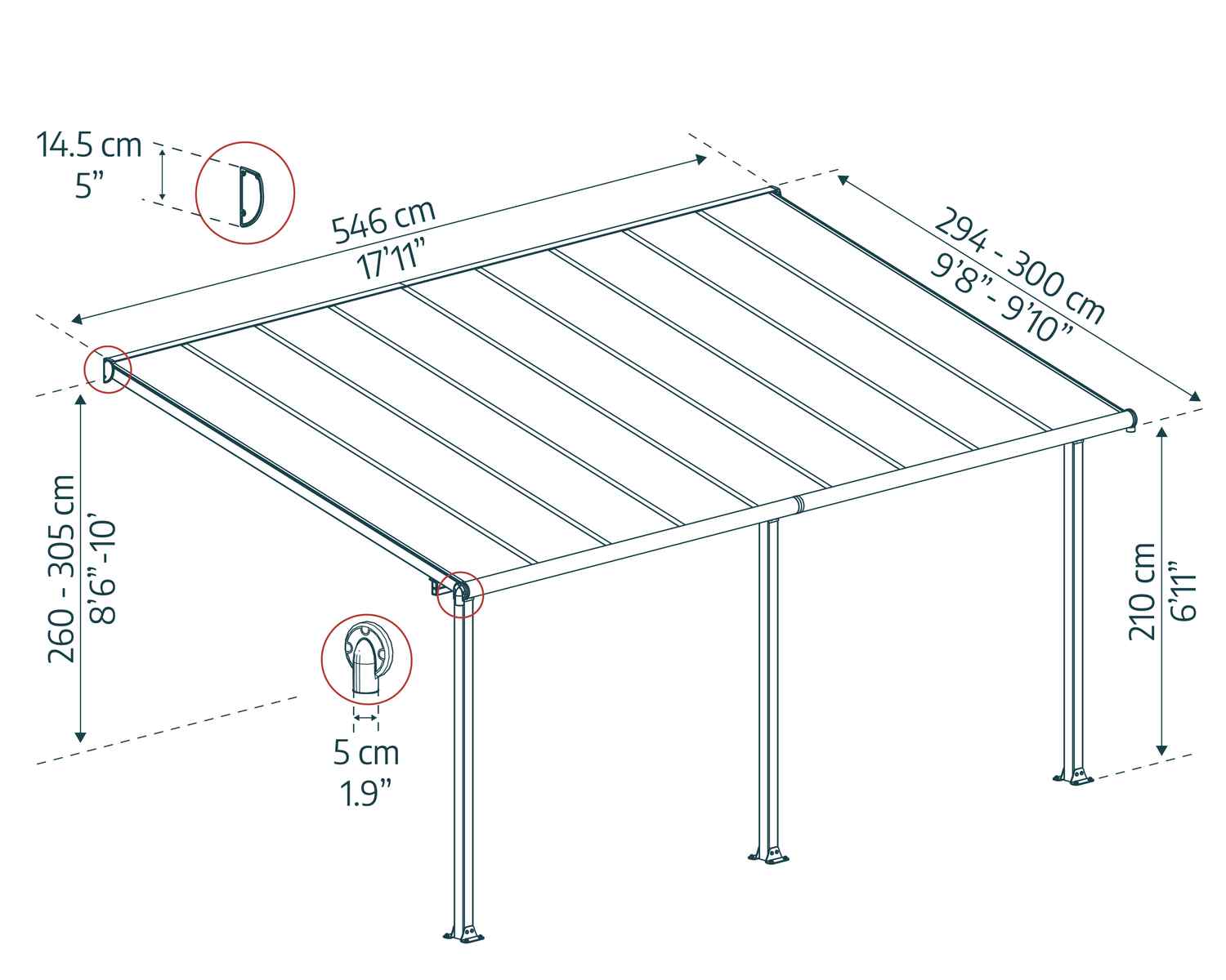 Aluminium Patio Cover With twin-wall polycarbonate roof panels