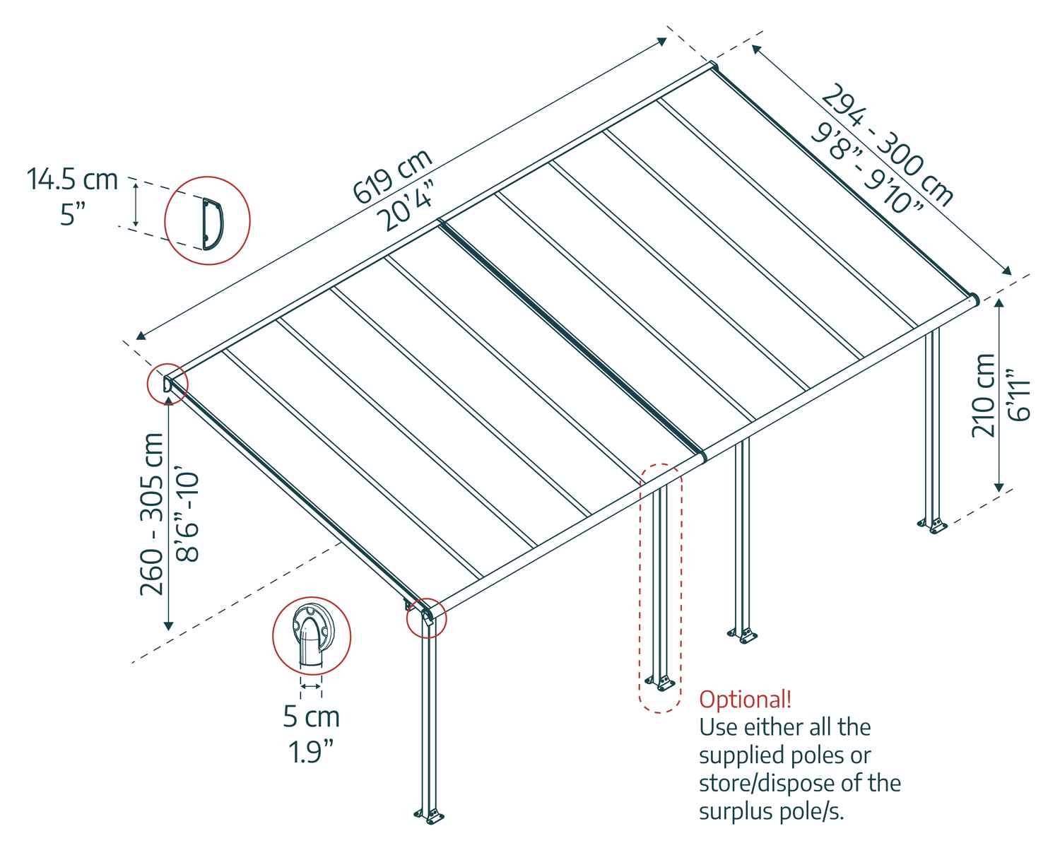 Olympia 10 ft. x 20 ft. Aluminium Patio Cover With twin-wall polycarbonate roof panels
