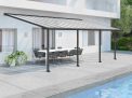 Olympia 10 ft. x 24 ft. Grey Aluminium Patio Cover With Clear twin-wall polycarbonate roof panels on Beside Pool Patio protect garden furniture