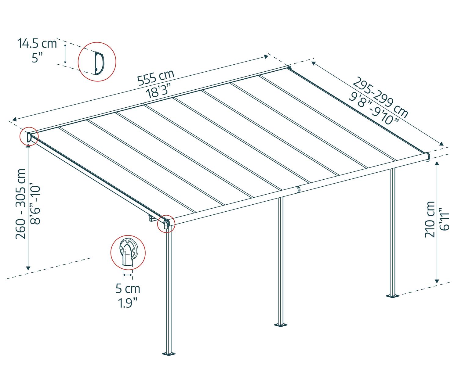 Sierra 10 ft. x 18 ft. Aluminium Patio Cover With twin-wall polycarbonate roof panels