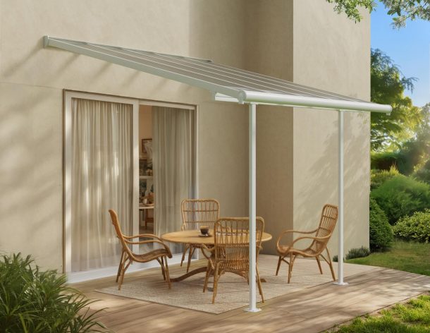 Sierra 10 ft. x 10 ft. Patio Cover white Aluminium Patio Cover With Clear twin-wall polycarbonate roof panels on Deck