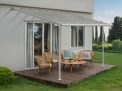 Sierra 10 ft. x 14 ft. Patio Cover white Aluminium Patio Cover With 3 Posts, Clear twin-wall polycarbonate roof panels on Deck