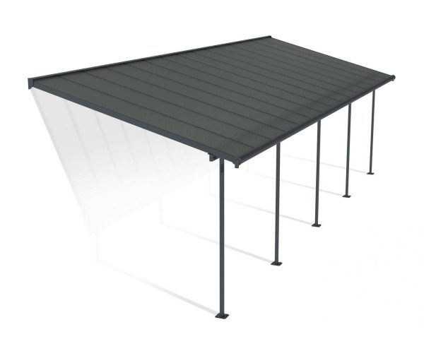 Sierra 10 ft. x 30 ft. Patio Cover 5 posts, grey Aluminium Patio Cover With grey twin-wall polycarbonate roof panels