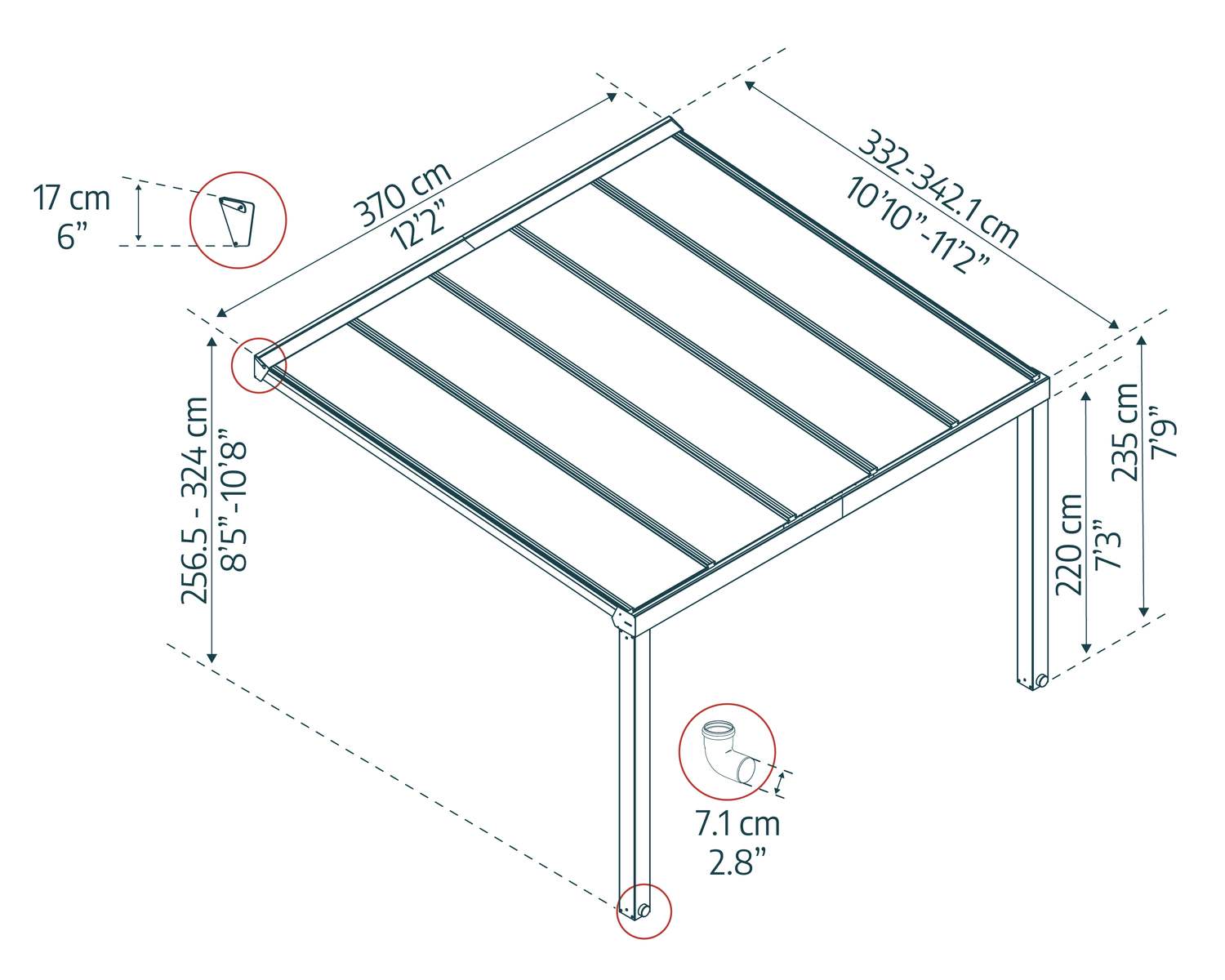 Stockholm 11 ft. x 12 ft Aluminium Patio Cover With twin-wall polycarbonate roof panels