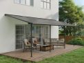 Sierra 10 ft. x 24 ft. Patio Cover With 4 Posts grey Aluminium Patio Cover With grey twin-wall polycarbonate roof panels on grey platform