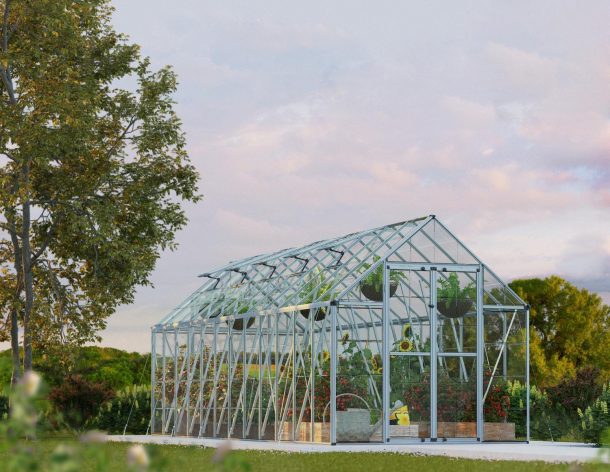 Greenhouse Snap & Grow 8' x 24' Silver Structure & Clear Panels on a lawn