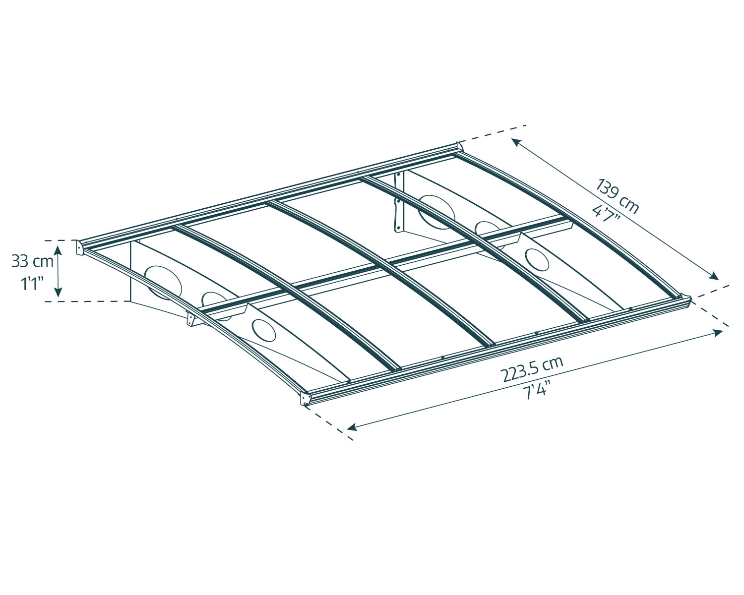 Herald door awning 5 ft x 7 ft roof panels sketch