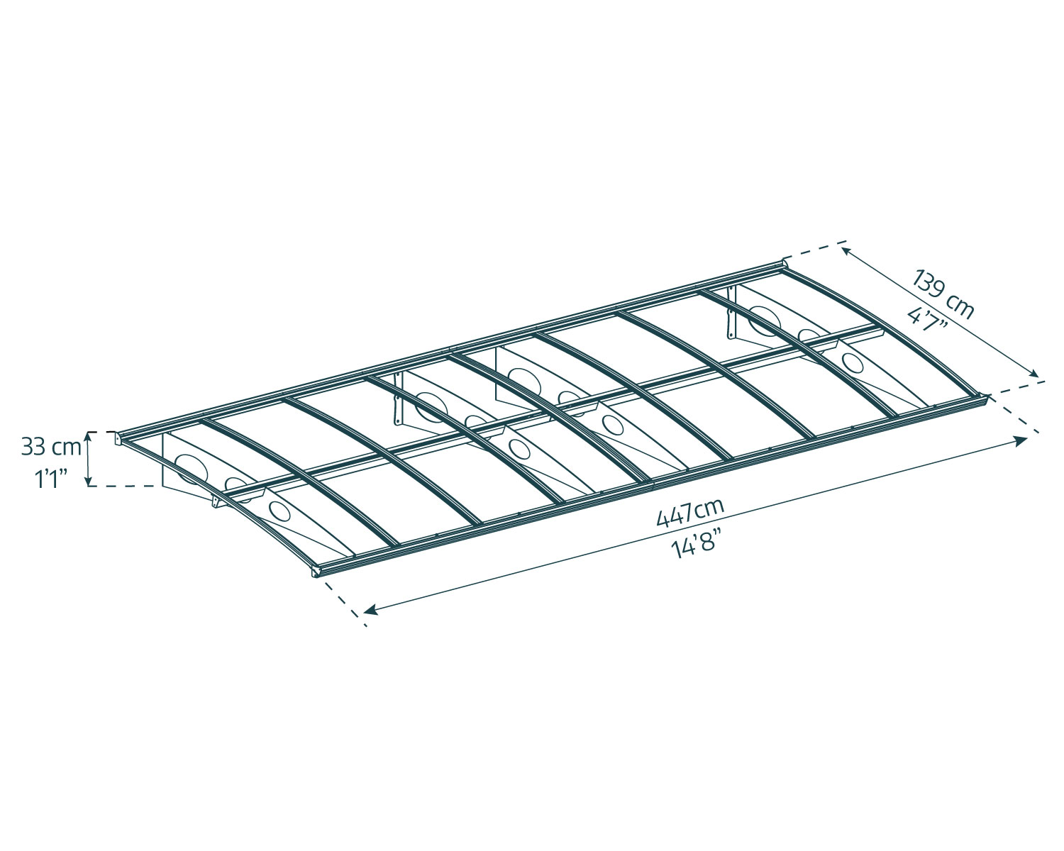 Herald door awning 5 ft x 15 ft mist panels sketch